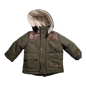 WIPPETTE OUTERWEAR - 12 Month Olive Green Hooded Jacket with Faux Fur Lining